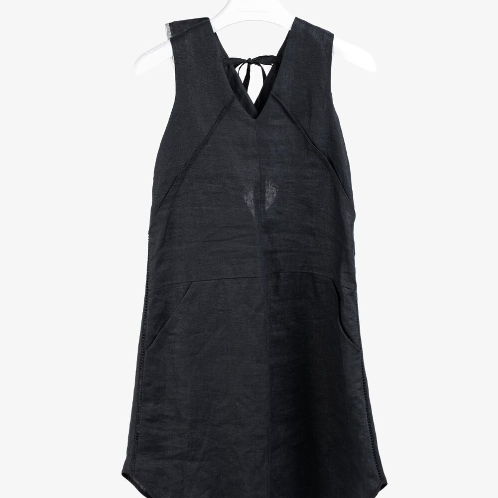 Denis Gagnon Ruffle Back Sleeveless Black Linen Dress